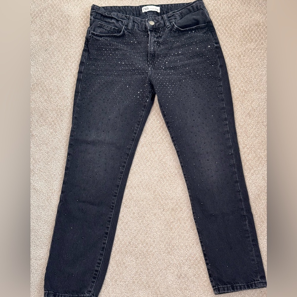 Zara Black Studded Straight Leg Jeans